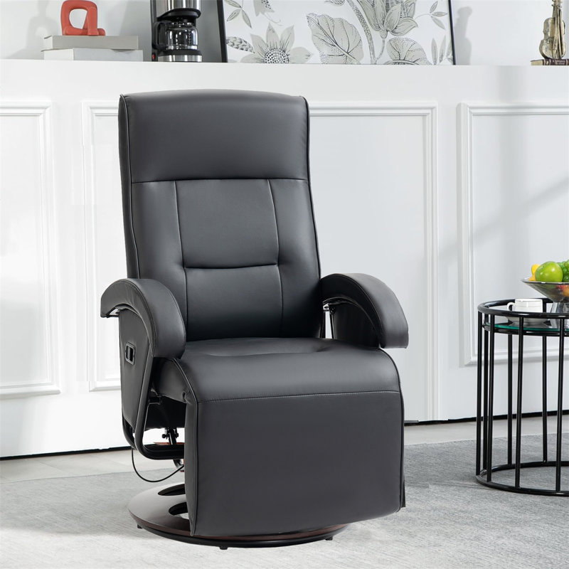 Pu Recliner With Footrest,Lounge Chair With 135° Adjustable Backrest, Swivel Wood Base