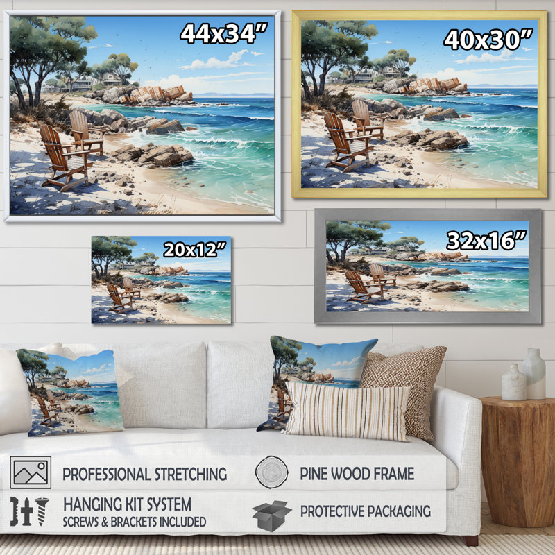 Andress Coastal Lounging I, Cadre simple argenté, H 16 po x l 32 po x P 1 po