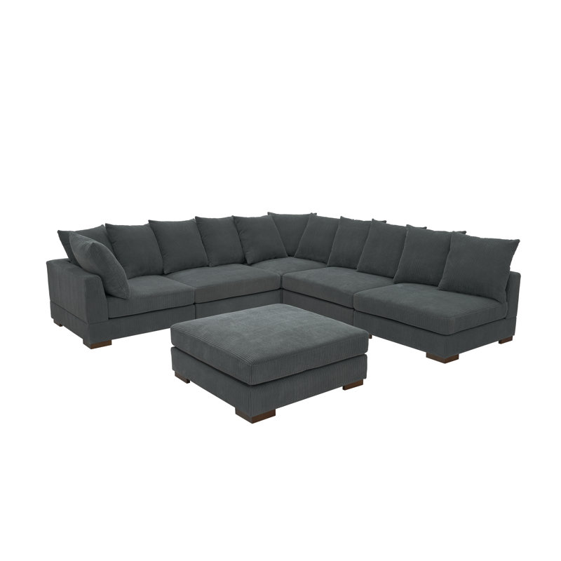 Bonsell Corduroy L-Shaped Sectional, Gray Corduroy