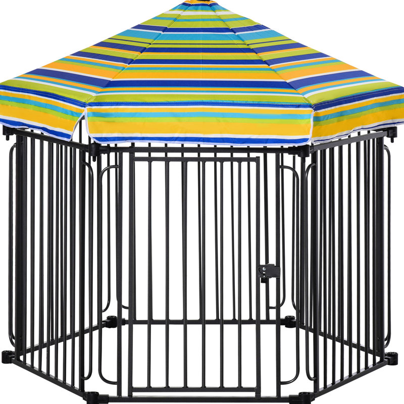 Parc pour chien 48 po x 41 po, cage en métal robuste avec toit, porte verrouillable et construction stable
