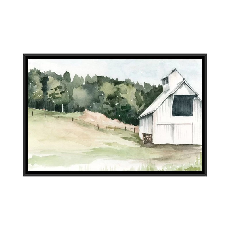 «Watercolor Barn III», impression sur toile, H 18 po x l 26 po x P 1,5 po, Toile avec cadre noir, Pas de tapis
