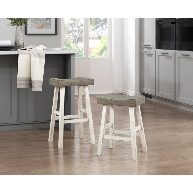 Tabourets de bar transitionnels, bois d'hévéa massif, 2 pièces, blanc et café, 250 lb 2 pièces en bois transitionnel, finition café, capacité