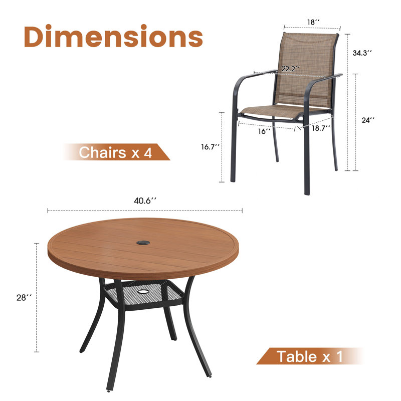  Ensemble de salle à manger pour 4 personnes avec table de salle à manger ronde et chaises empilables avec accoudoirs, Brun