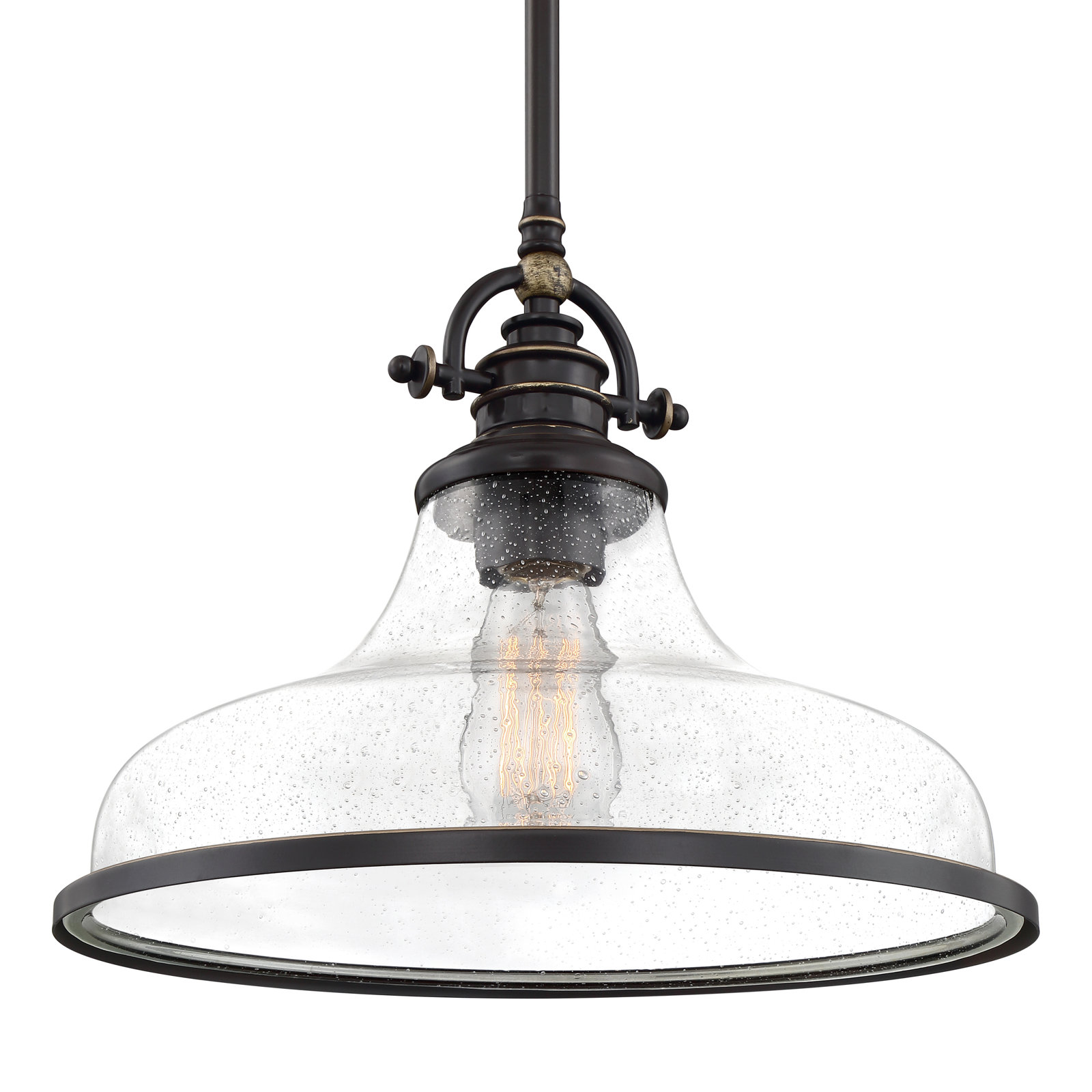 Maybery Dimmable Dome Single Light Pendant, Palladian Bronze, 11.5" H x 13.5" W x 13.5" D, Clear Seedy Glass