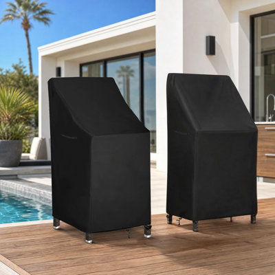 Waterproof 600D Oxford Stackable Patio Chair Covers Heavy Duty Silver-Coated Outdoor Barstool/High Stool Protector UV & Weather Resistant Fits Up to 27x27x49 Inch Easy Clean & Storage 2-Pack