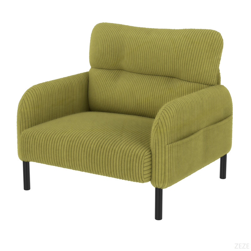 Corduroy Fabric, Comfortable Monochrome Single Person Wide Seat Chair, Suitable For Living Rooms And Bedrooms, Olive Green