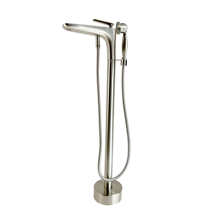 Robinet de baignoire autoportant à fixation au sol avec douche à main Pluto - Nickel brossé, Nickel brossé, Flotter