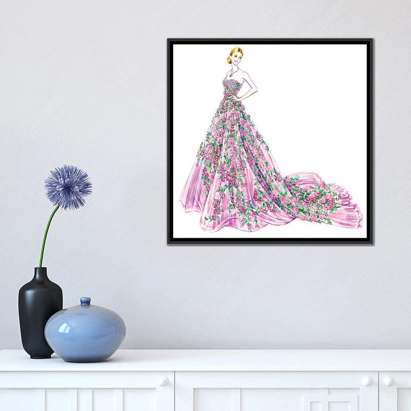 «Pink Floral», impression sur toile, H 18 po x l 18 po x P 1,5 po, Toile avec cadre noir, Pas de tapis