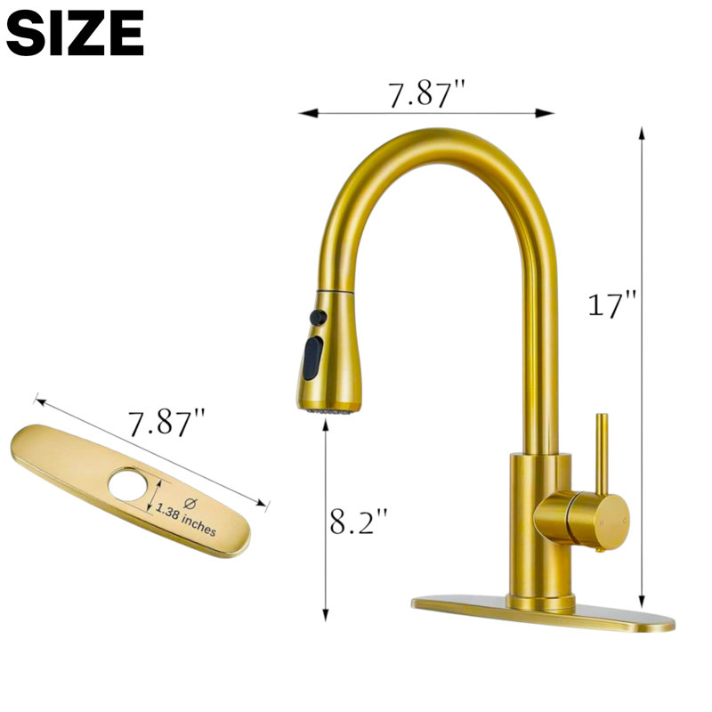 MonadLiving Kitchen Faucet, Without Soap Dispenser, Brushed Gold