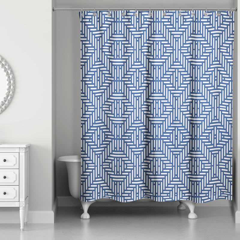 Rideau de douche simple géométrique Travers, Bleu marine