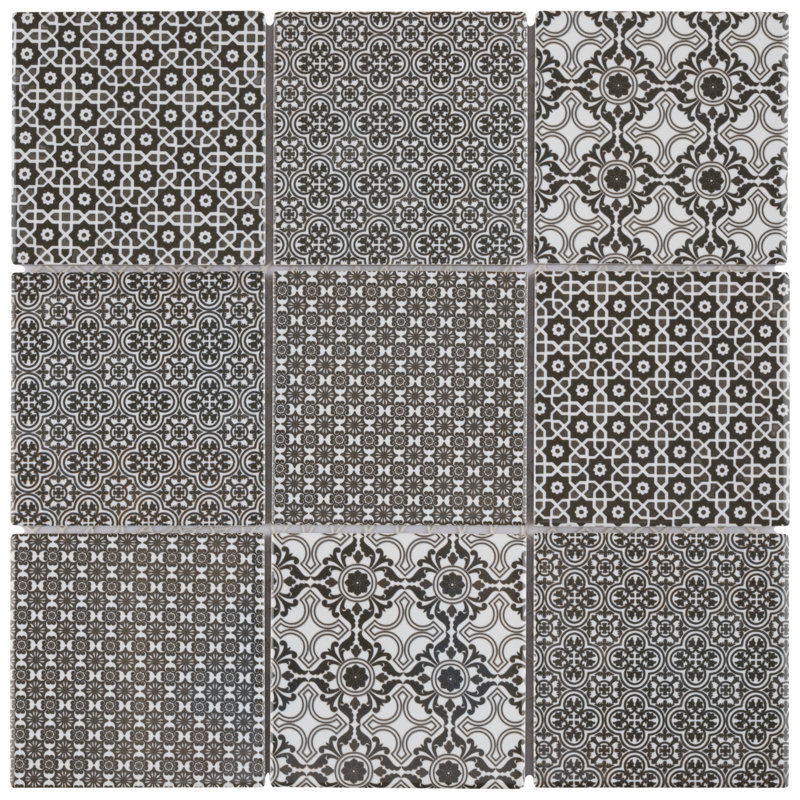 Classico 4" Square 11-5/8 " x 11-5/8 " Porcelain Mosaic Floor & Wall Tile, Black