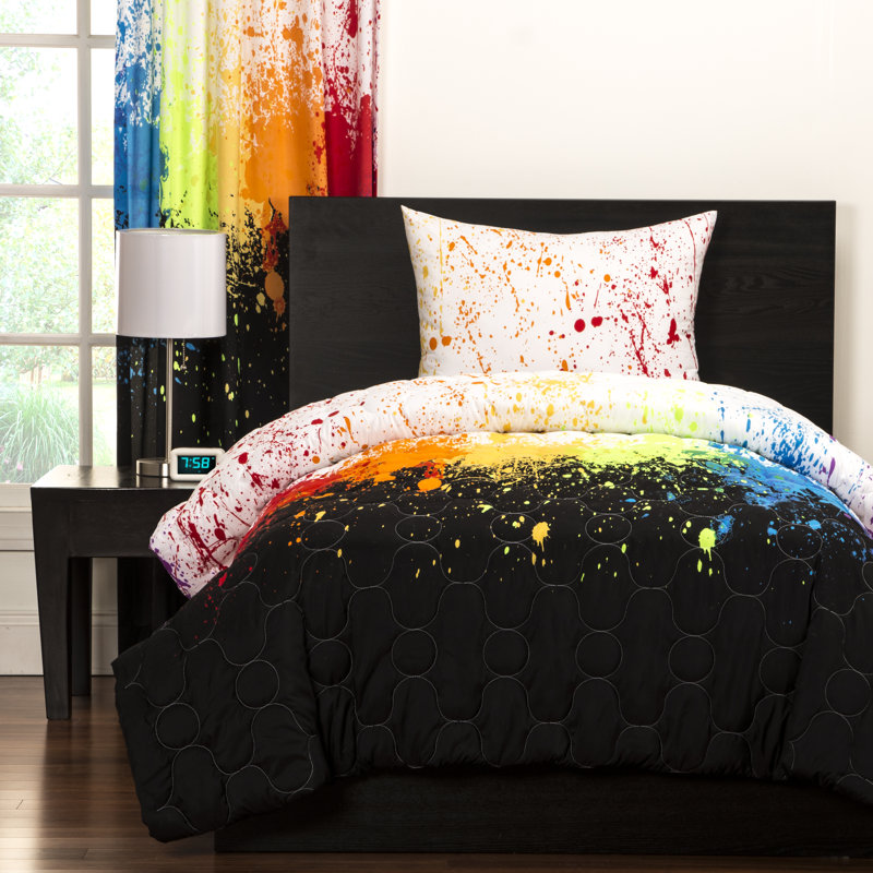 Crayola Cosmic Burst Black Reversible Abstract 3 Piece Comforter Set, Twin Comforter + 1 Standard Sham