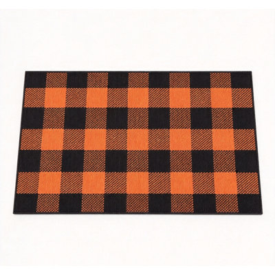 Tapis de porte à carreaux orange et noir 71 x 109 cm, style campagnard, pour la décoration du porche.