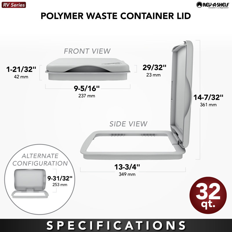 Polymer Lid For Rev-A-Shelf 32 Qt. Waste/Trash Containers, White