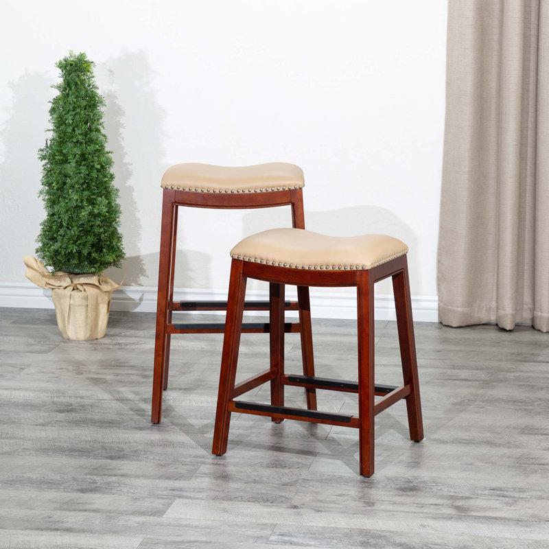 Tabouret 30 ", siège en cuir, Cerisier, Noir