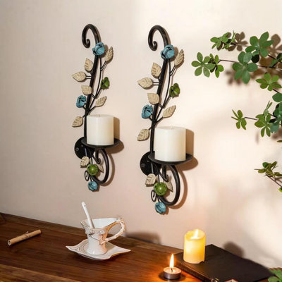 Ensemble de 2 appliques murales pour bougie, porte-bougie en métal vieilli à fixation murale pour salon