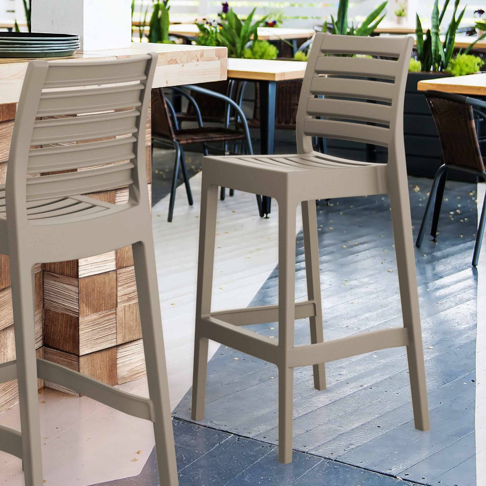 42.5'' Outdoor Bar Stool, Taupe