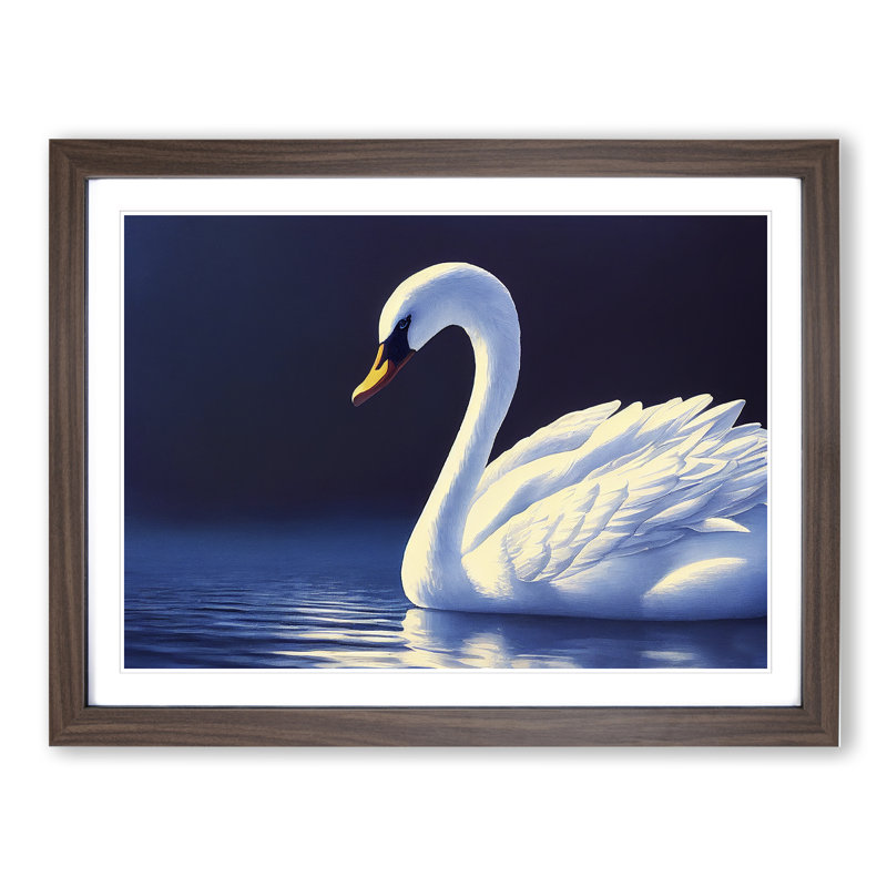 Ravishing Swan - Single Picture Frame Print, 25cm H x 34cm W x 2cm D, Walnut Framed