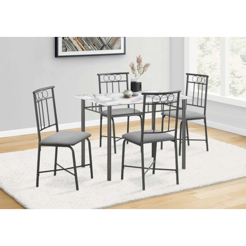 Ensemble de table de salle à manger 5 pièces Janice, plateau rectangulaire, 4 chaises, métal noir