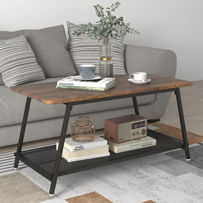 Table basse à 2 niveaux, table basse industrielle avec tablette en filet