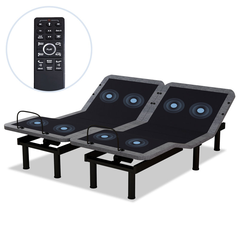 Base de lit intelligente réglable - télécommande, zéro gravité, massage, ports USB, Très grand séparé