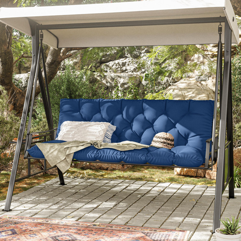 Coussin de banc d'extérieur Wynee, Bleu, L 40 po x P 20 po