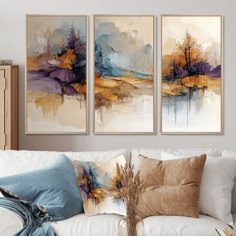 «Bloud Horizons of Golden Illusion I», ensemble d'art mural forêt, H 28 po x l 36 po, Impression encadrée sans passe-partout