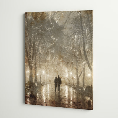 Couple Walking in Night Lights - Unframed Print