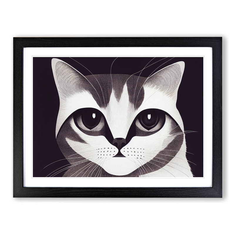Cat Illustration Vol.1 Abstract - Framed Print, 25cm H x 34cm W x 2cm D, Black Framed