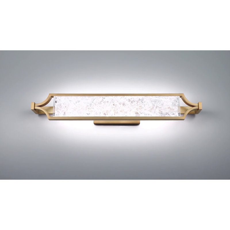 Emblem Aged Brass Outdoor Dimmable LED Vanity Light with Artisan Crystals