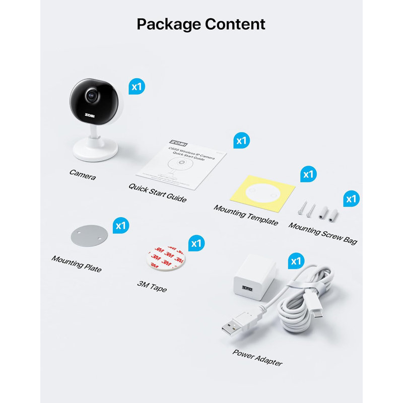 C688 2MP WiFi Indoor Security Camera for Baby/Pet with 2-Way Audio, Motion Sensor, Night Vision, Black and White