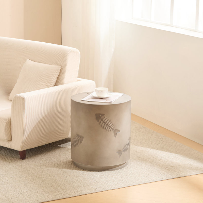 Table d'appoint 16 po avec poisson - mobilier gris sans assemblage, portable pour oxyde de magnésium, profondeur élégante et pratique