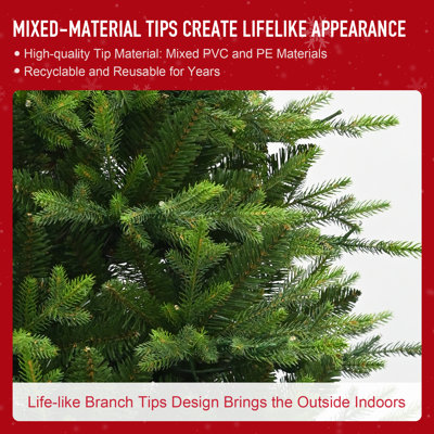 Arbre de Noël artificiel épinette 7,5 pi, 3398 branches, 500 lumières DEL homologuées UL et 9 modes d'éclairage, base en métal incluse