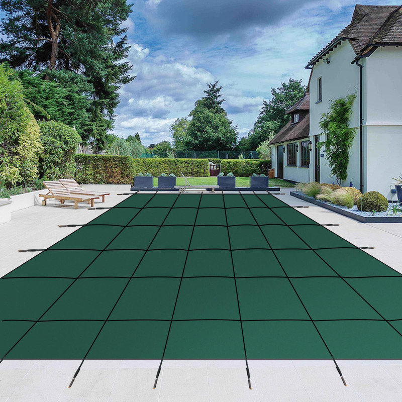 Housse de sécurité pour piscine creusée 18 x 36 pi, filet vert rectangulaire ultra dense, housse d'hiver avec ancrages et outils, s'adapte à 20 x 38 pi