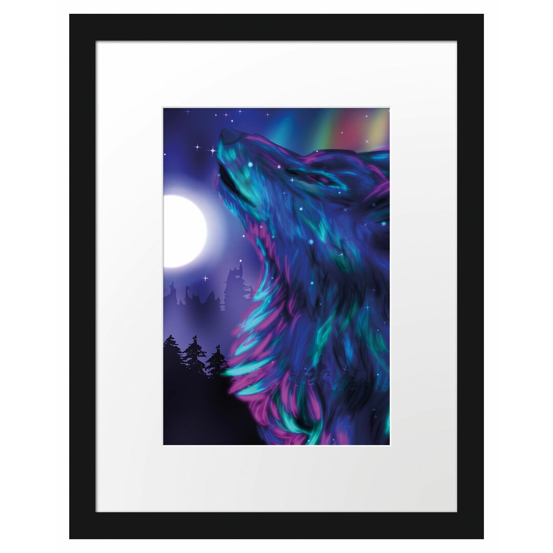 Gerahmtes Poster Abstrakter Wolf mit Mond