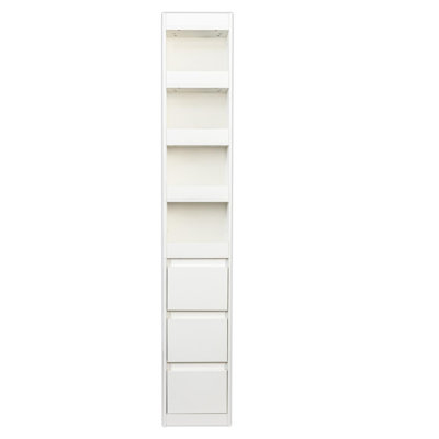 Armoire de rangement H 71,14 po à 4 niveaux avec 3 tiroirs latéraux et petites tablettes blanches pour un espace de bureau idéal