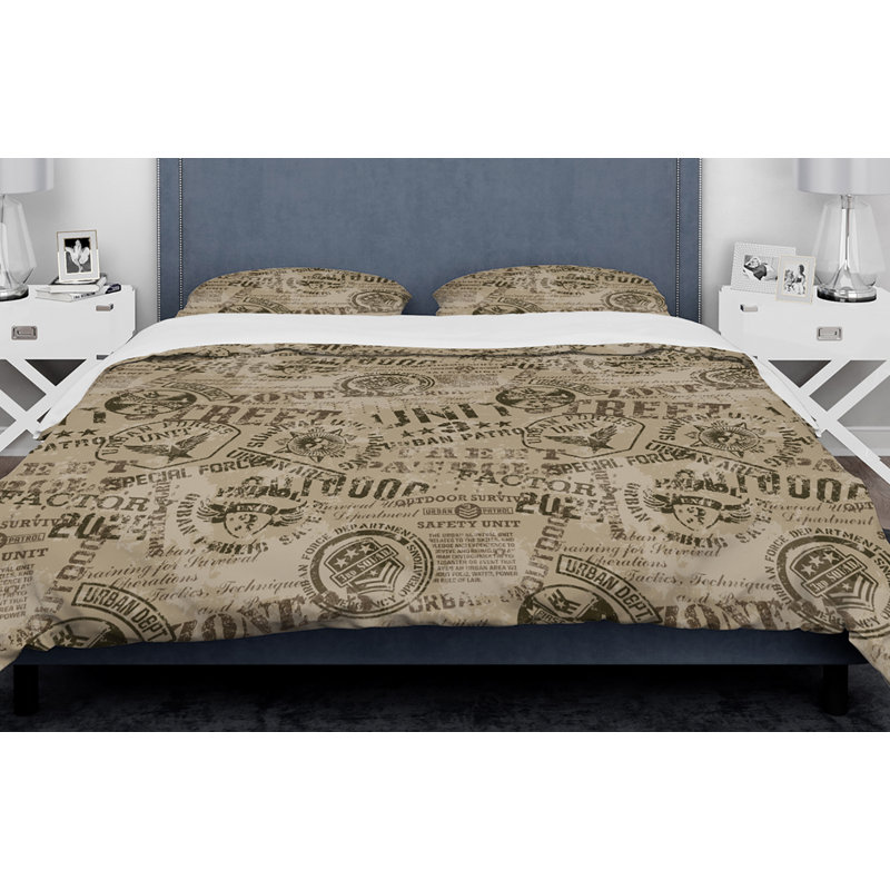 Ensemble de housse de couette designarts de style militaire rétro americana, Housse simple + 1 taie décorative