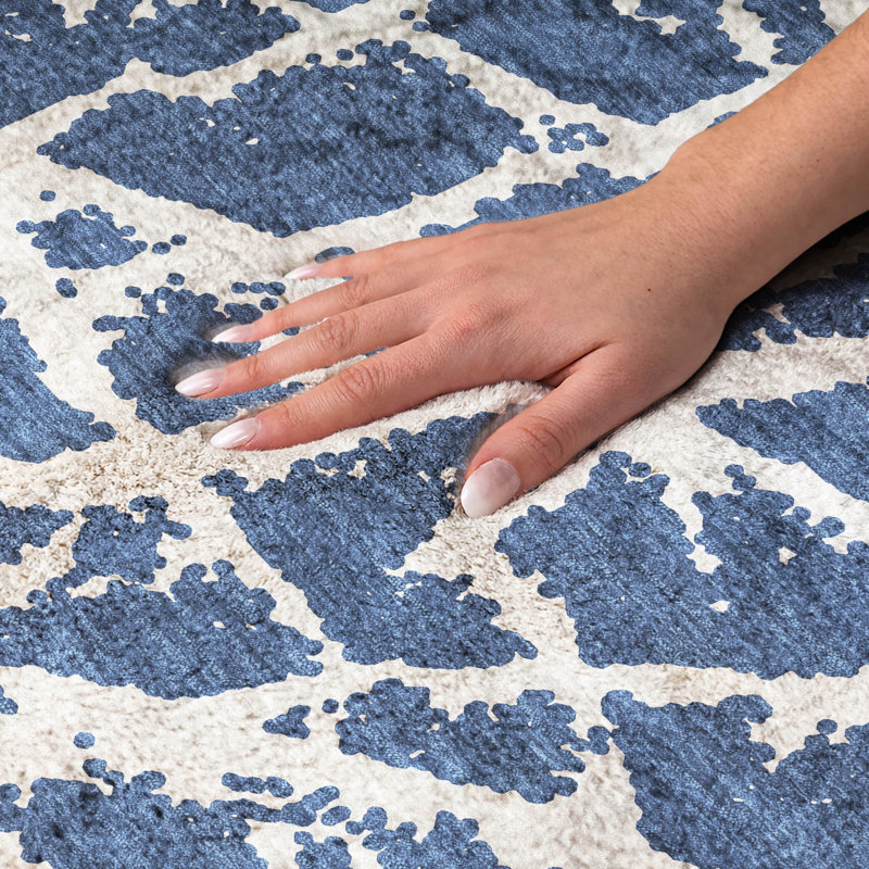 Premium Machine Washable Dream Shag ADS501 Crackle Rug, Navy, 2'6" x 3'10"