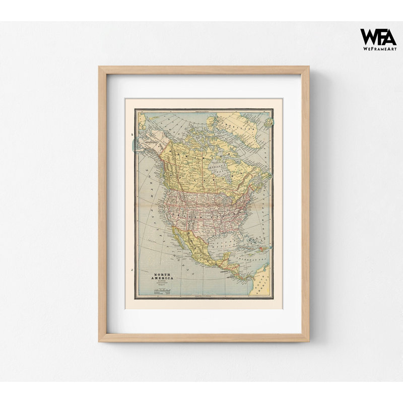 Amérique du Nord, États-Unis, Mexique, affiche de la vieille carte du Canada, H 56 po x l 42 po, Tanné