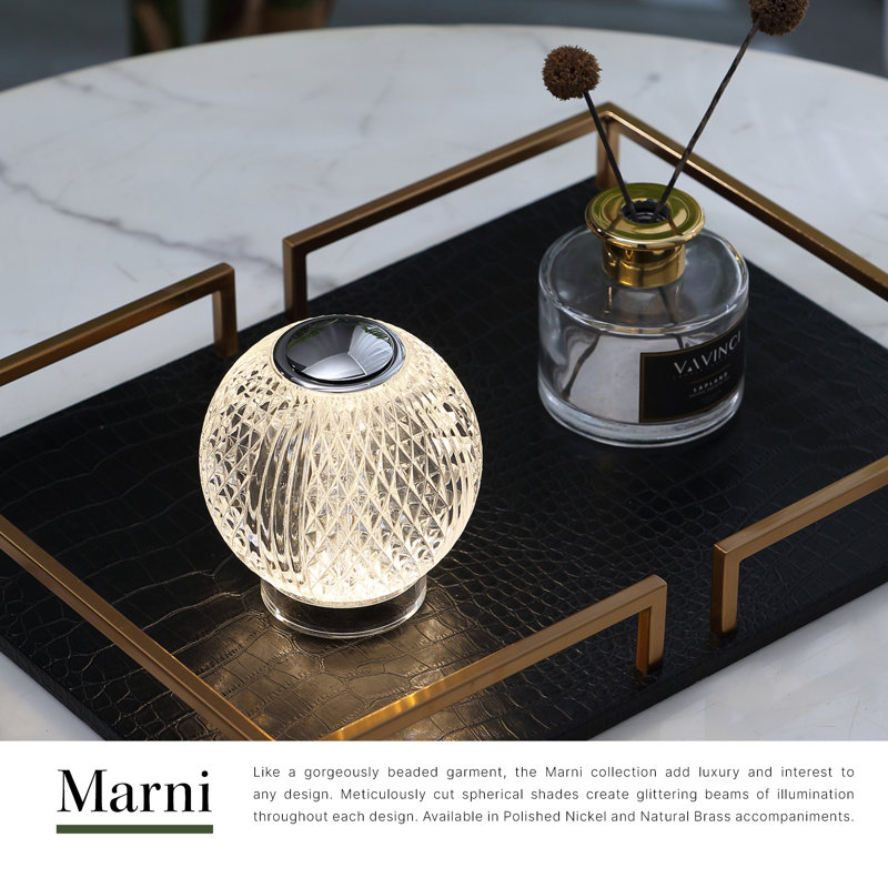 Marni LED Table Lamp, Clear/Polished Nickel, Polished Nickel, 4.38" H x 3.63" W x 3.63" D