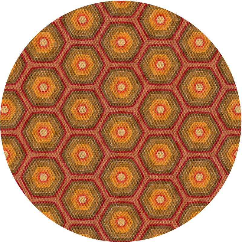 Tapis jaune moutarde/brun tissé à la machine, Rond 6 pi