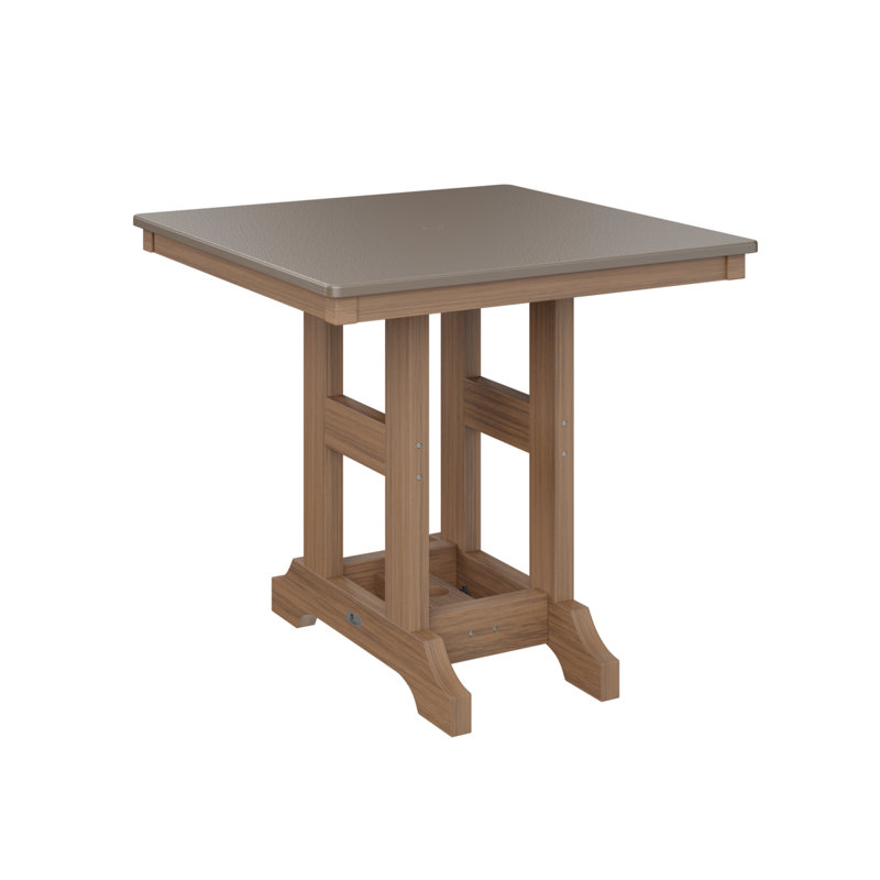 Table de salle à manger d'extérieur carrée Garden Classic, Bronze martelé, Acajou antique, H 30,87 po x l 33 po x P 33 po