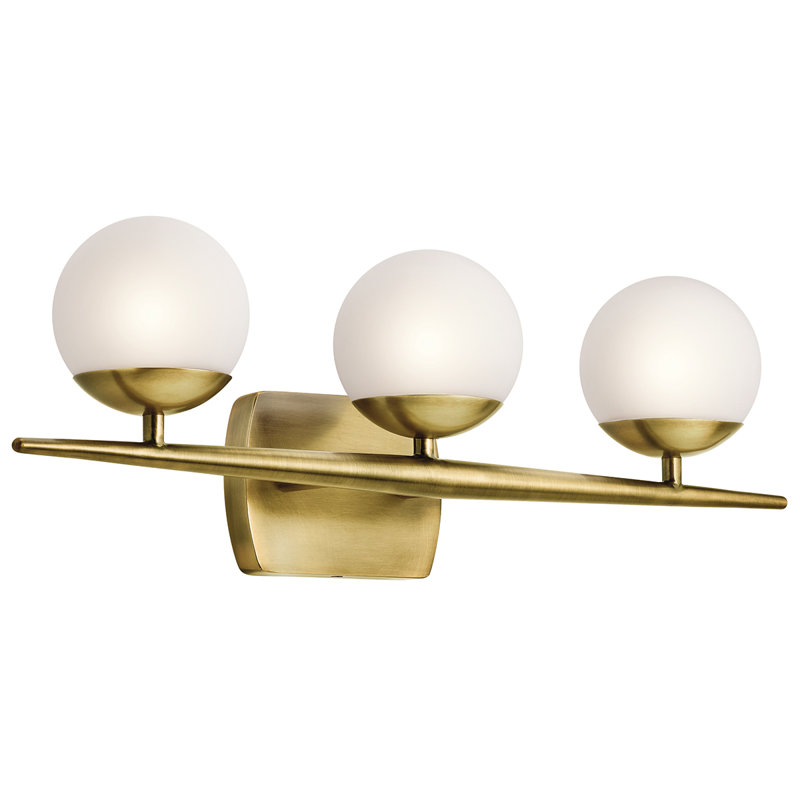 Éclairage pour meuble-lavabo de salle de bain à 3 lumières Kaylianie, Laiton naturel