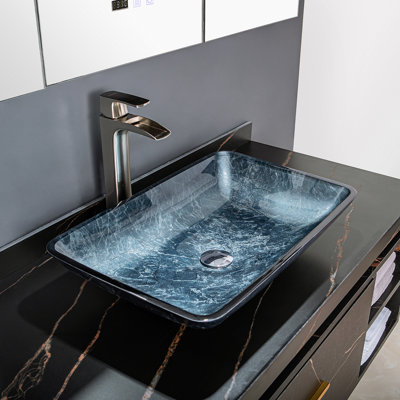 Vinnova Udine 14.5'' Tempered Glass Rectangular Bathroom Sink