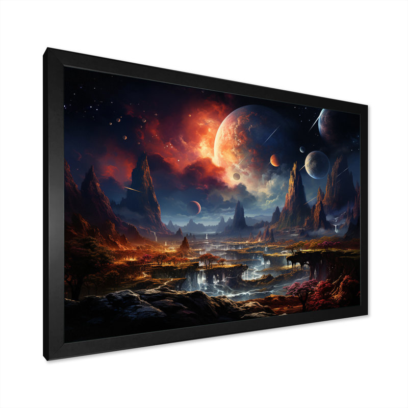 Impression sur toile orange orange et astronomique de l'espace, H 24 po x l 32 po x P 1 po, Cadre photo noir