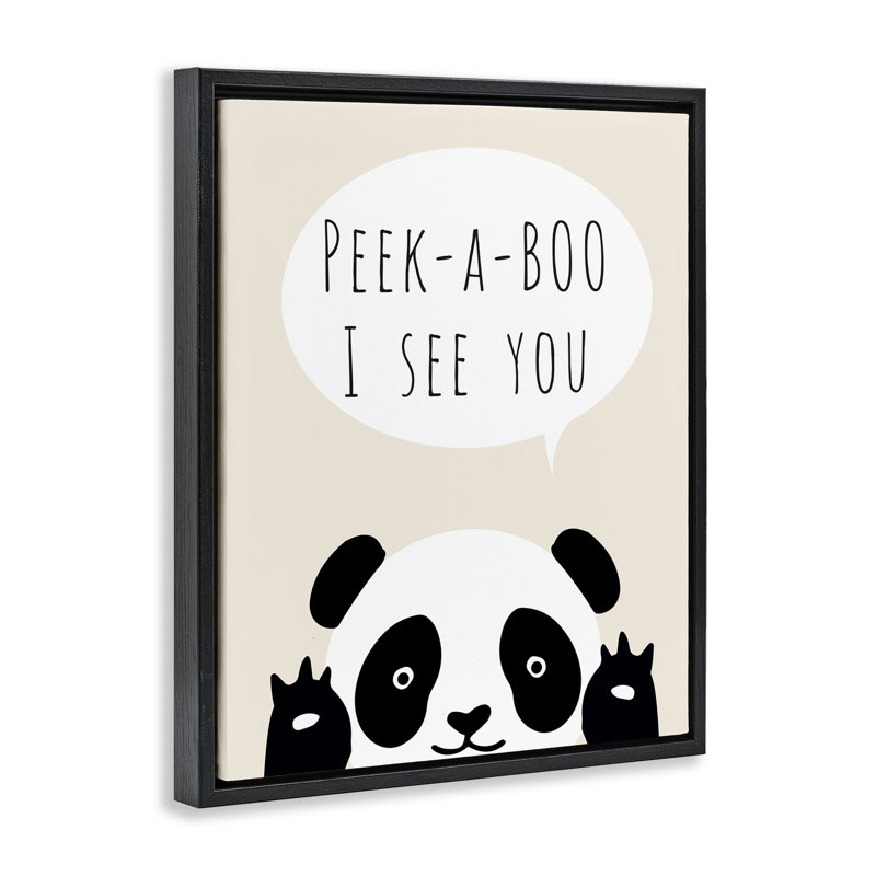Peek-a-Boo Panda Bear Floating Frame, design by Chen Alyesh, 21" H x 17" W, Jet Black Floater Frame
