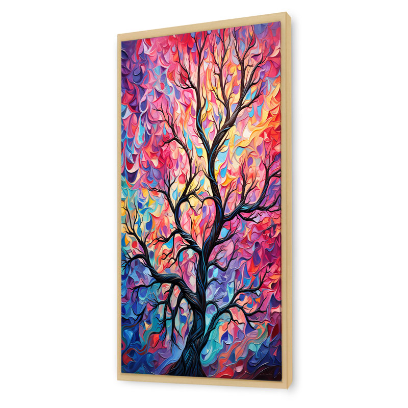 «Pink Tree Essence I» - art mural arbre, Cadre flottant brun, H 60 po x l 28 po x P 1,5 po