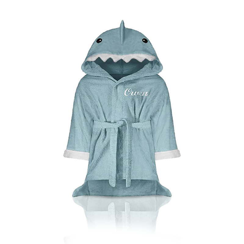 Aalyia Plush Baby Ankle Bathrobe with Hood, Light Blue, L, Yes