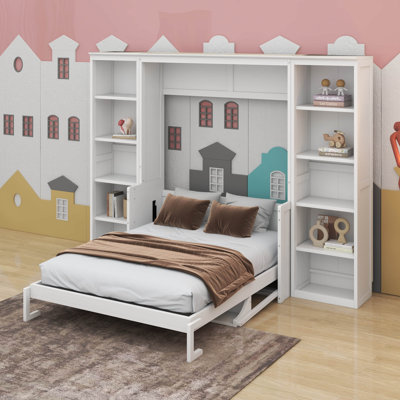 Grand lit escamotable avec bureau et bibliothèque