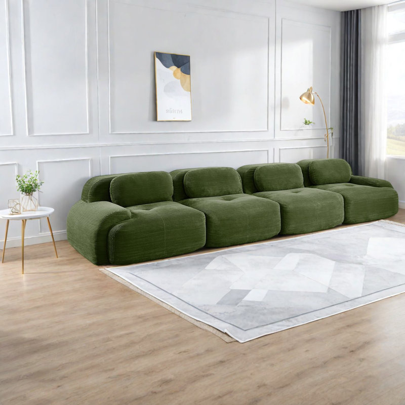 Canapés ergonomiques vert olive, velours côtelé de qualité supérieure, conception modulaire pour les chambres à coucher